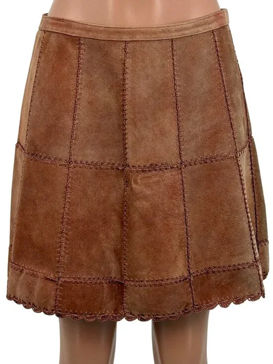 Free People Suede Patchwork High Waist Mini Skirt | Western Boho Coastal 70s 10 - Picture 4 of 16